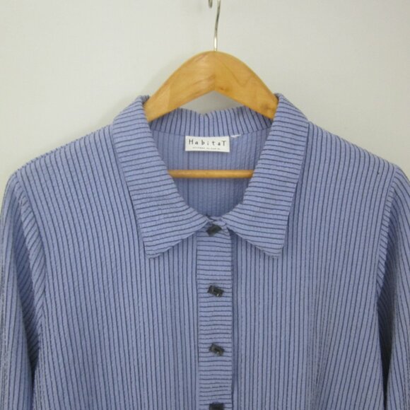 Habitat Womens M Periwinkle Blue Stripe 3/4 Sleeve Tunic Shirt Relaxed Rayon - Picture 9 of 13